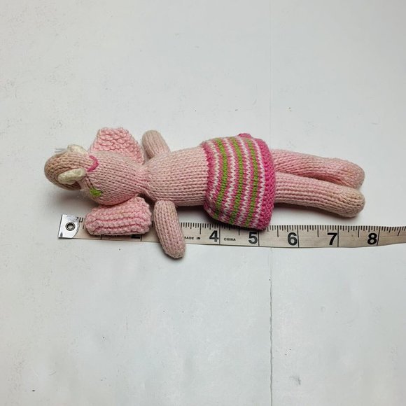Blabla Elephant Plush Doll Rattle Baby Lovey Toy Bla Bla Stripes Pink Crochet 7” - Picture 5 of 5